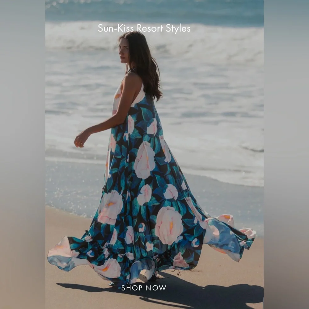 Mac Duggal Teal Floral Maxi Dress with Pink and White Blooms - Picture 3 of 14